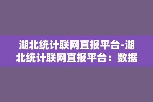 湖北统计联网直报平台-湖北统计联网直报平台：数据管理与共享的先锋